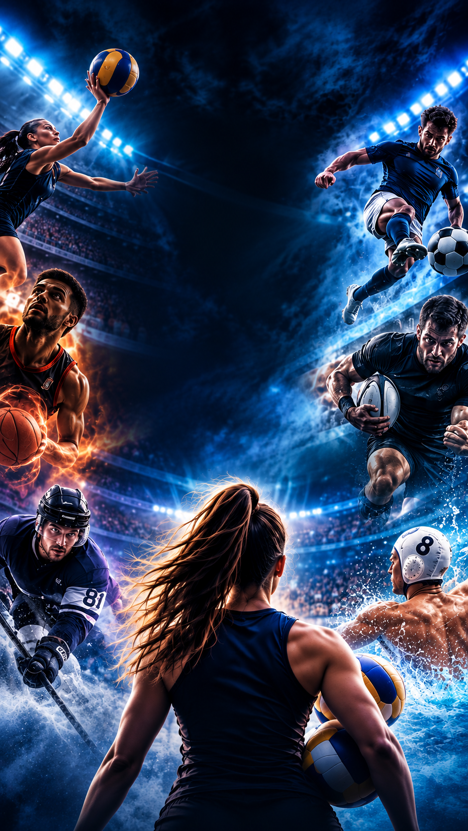 Arena OMVII con atleta di pallavolo sotto i riflettori